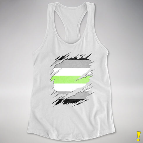 Agender Pride Flag Ripped Reveal Racerback Tank - White